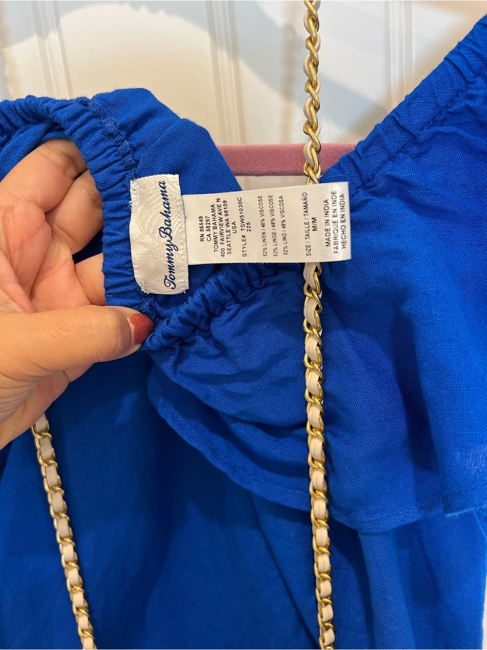 Tommy Bahama Royal Blue Off-Shoulder Linen Dress with pockets! - Picture 12 of 12